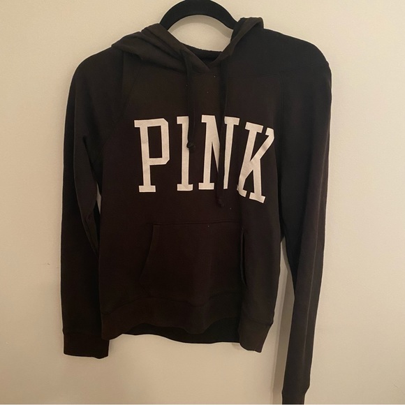 PINK Victoria's Secret Tops - Victoria’s Secret VS Pink Black Hoodie w Logo • sz M Medium